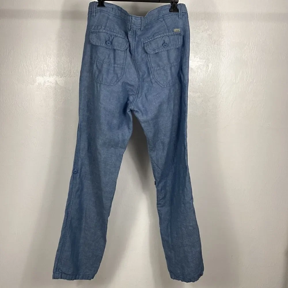 The Point Zero Experience Blue Cotton Linen Blend Roll Up Travel Pants
